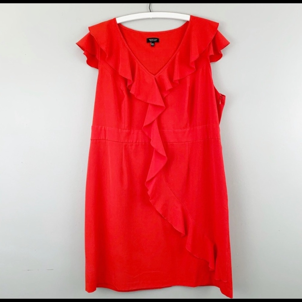 Spense Woman Ruffle Faux Wrap Red Orange Dress